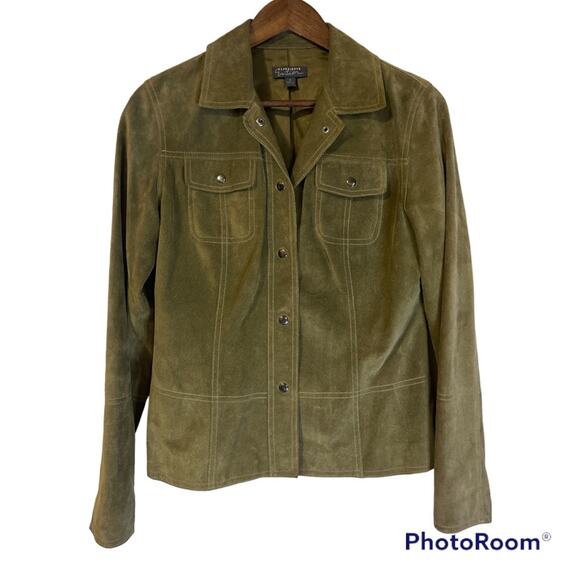 Vintage Jackets & Blazers - Vintage Green Suede Snap Front Jacket Women’s Size Small